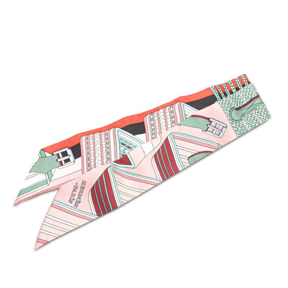 Hermes Hermès Twilly SANGLES EN ZIGZAG Zigzag Sangle Scarf, Light Pink Multic... - Picture 1 of 6